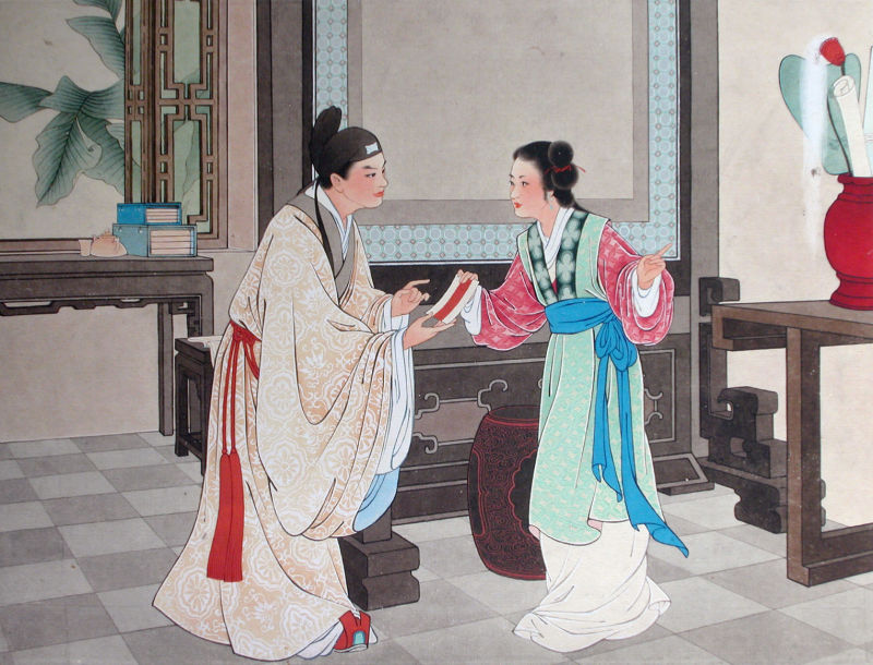 经典工笔画《西厢记》 - 香儿 - .