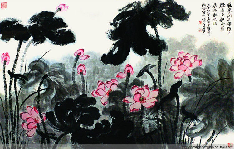 张大千 荷花作品欣赏 - wangchangzhengb - wangchangzhengb的博客