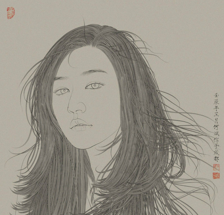 美术家：何斌工笔人物画 - 石墨閣 - 石墨閣