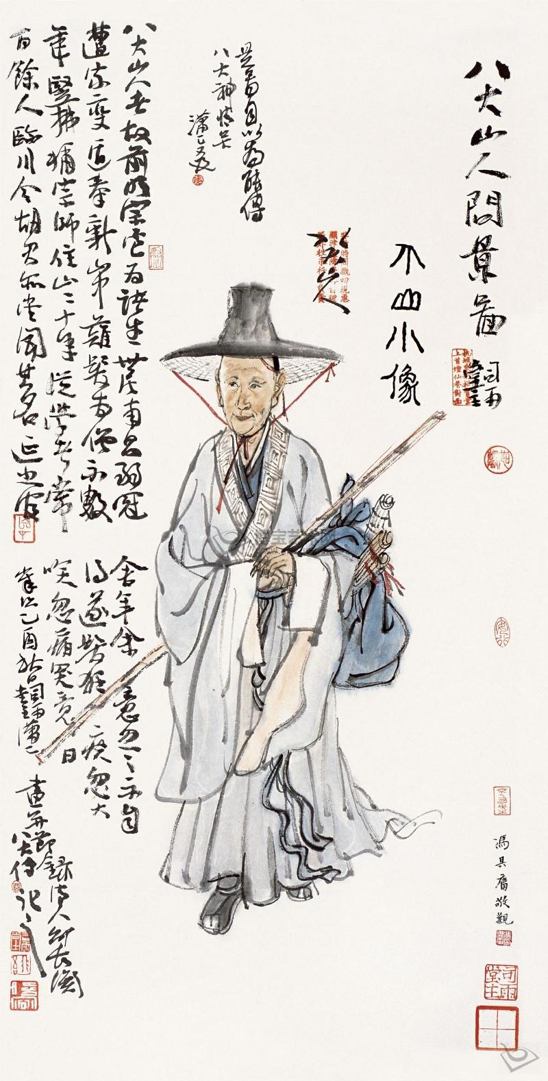 八大山人问景图 立轴 设色纸本