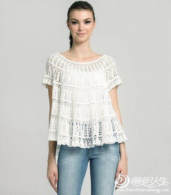 纯纯的白色-----我的短袖钩衣------附图解