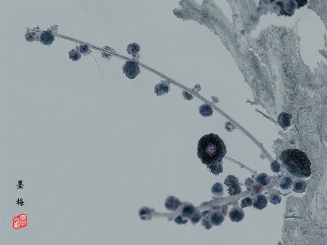 《梅花和雪竹》背景素材 - 彼岸桃花 - .