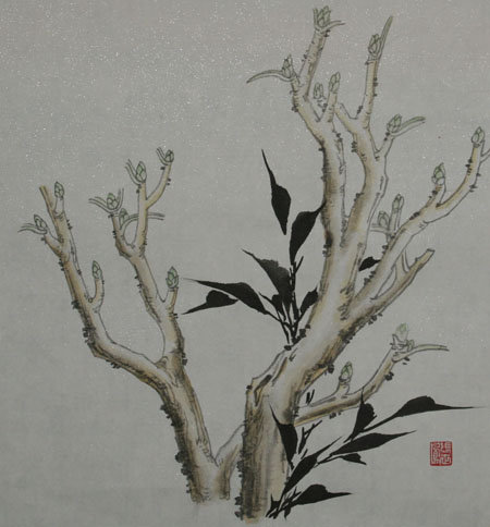 工笔画的树干与石头画法